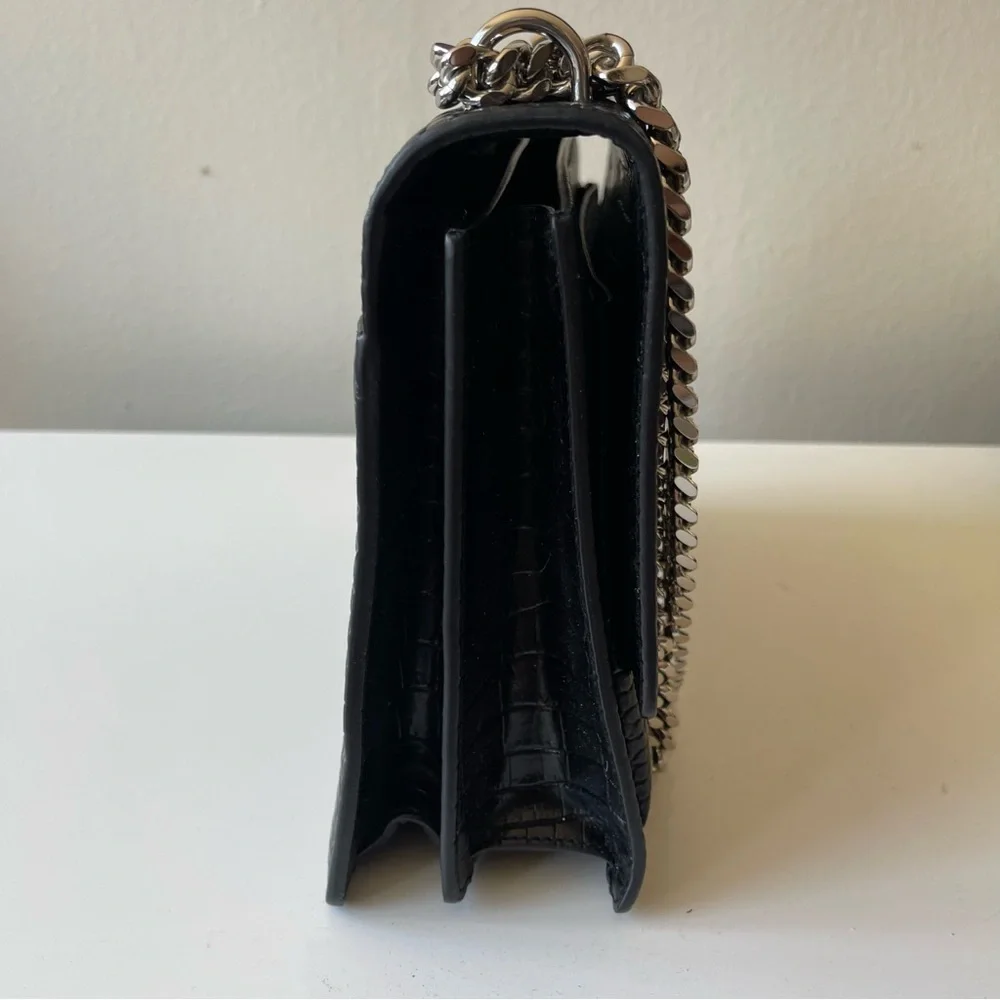 YSL Calfskin Crocodile‎ Embossed Medium Monogram Black Authentic 100%